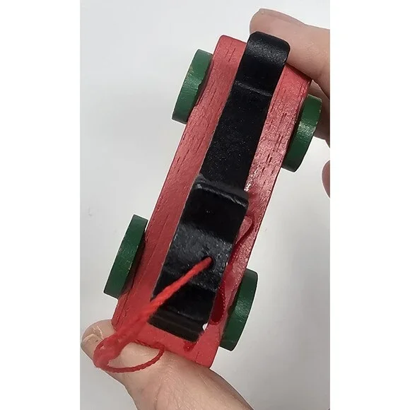 Vtg Midwest Wood Black Cat On Red Cart Christmas Ornament Shelf Sitter Pull Toy - Picture 5 of 8